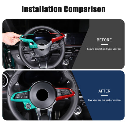 Tri-Color Carbon Fiber Steering Wheel Cover Trim for Alfa Romeo Tonale 2023-2024 15
