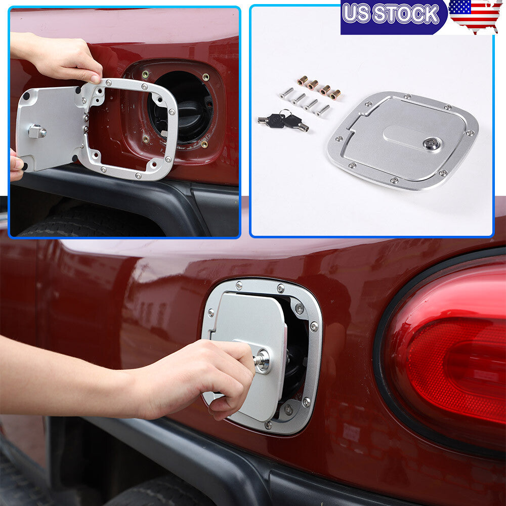 Silver Locking Fuel Door Gas Tank Cap Cover Aluminum For Toyota FJ Cruiser 07-21 1