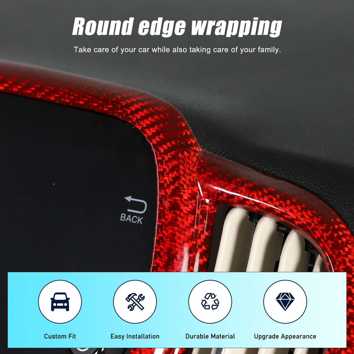 Red Real Carbon Fiber Center Console Air Outlet Trim For Fiat 500 2016+ 18