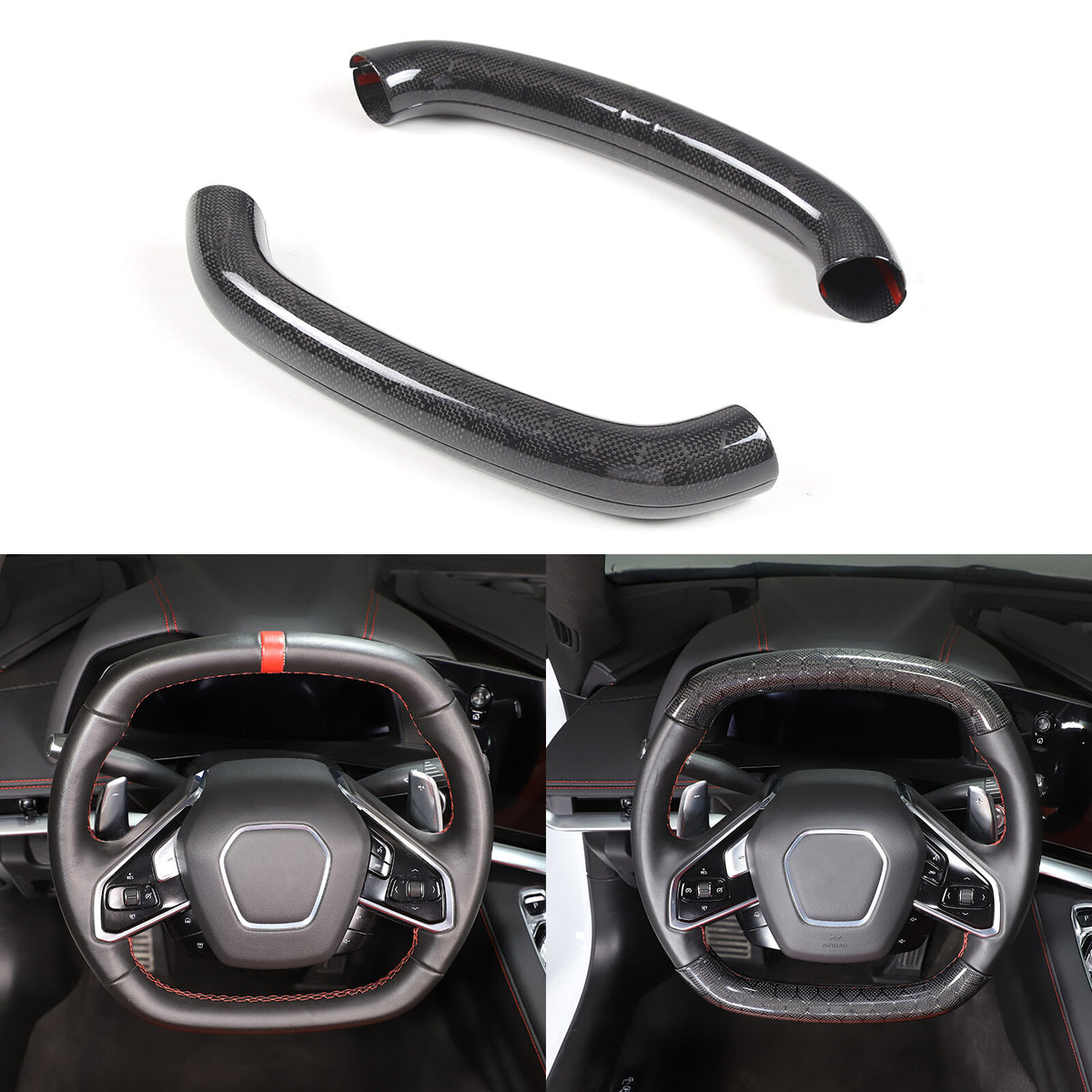 Real Honeycomb Carbon Fiber Steering Wheel Top Handle Cover Trim For C8 Corvette 6
