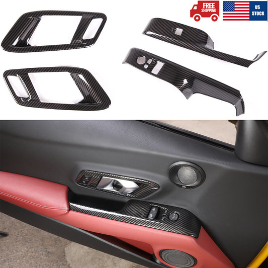 4pcs Carbon Fiber ABS Window Lift & Door handle Cover Trim For Supra A90 19-24 1