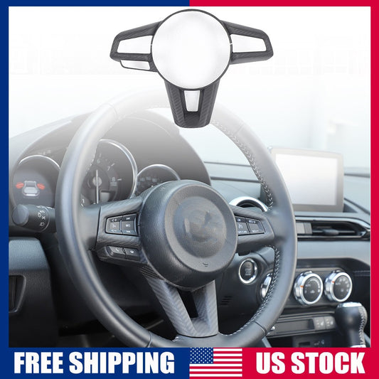 Matte Real Carbon Fiber Steering Wheel Button Trim For Mazda MX-5 Miata 16-25 1