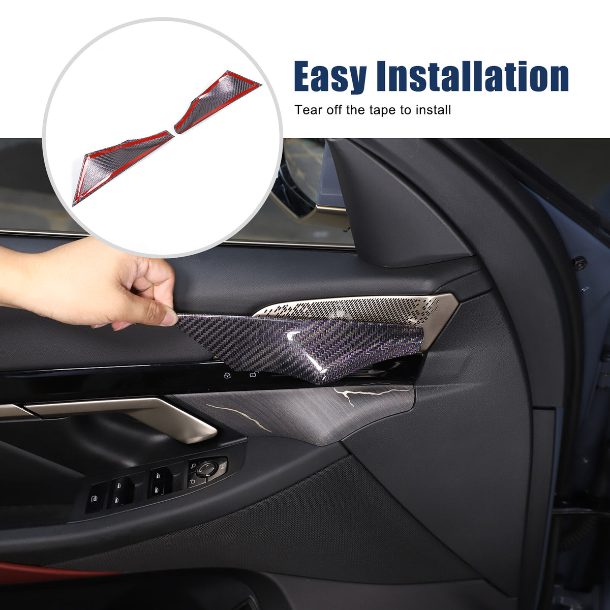 Real Carbon Fiber Interior Door Handle Panel Cover Trim For BMW 5 Series G60 24+ 12