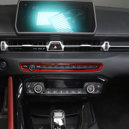 Red Carbon Fiber Central Control Volume Panel Decor Trim For Toyota Supra 19-24 4