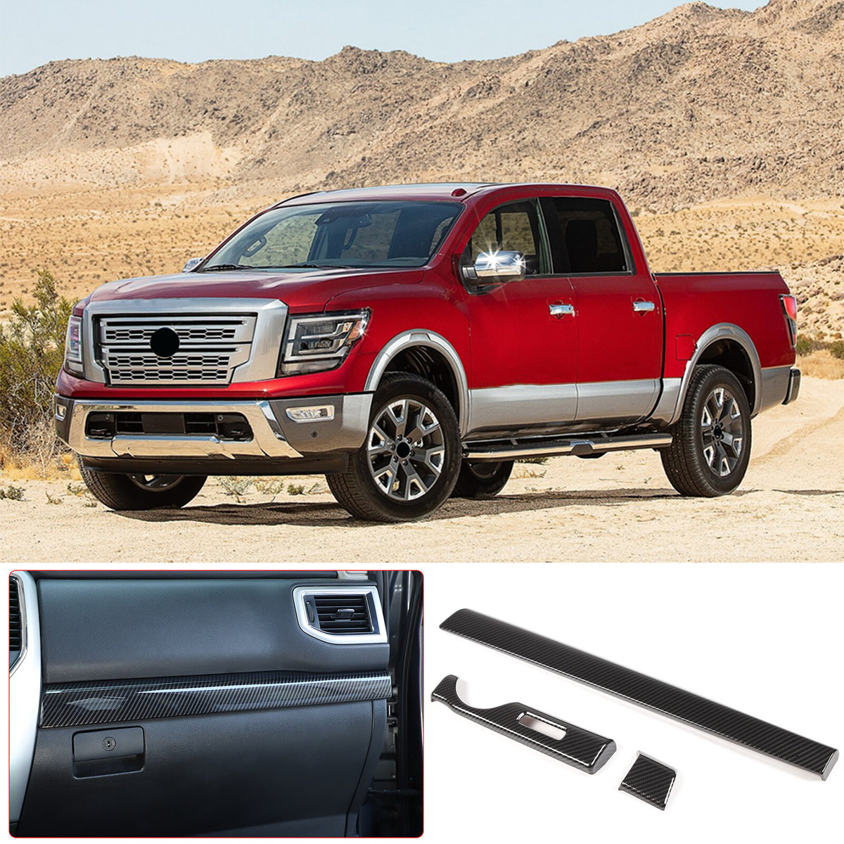Carbon fiber Look Dashboard Center Console Trim Cover for Nissan Titan 2016-23 19