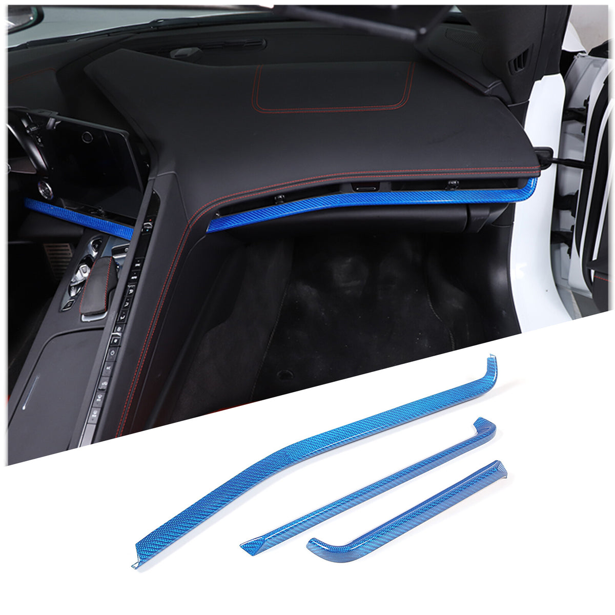 Blue Real Carbon Fiber Full Interior Set Decor Trim Kit for Corvette C8 20-25 - Variants 6-10 65