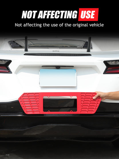 Red Alloy Rear License Plate Filler Frame Trim Cover For Corvette C8 2020-25 US 21