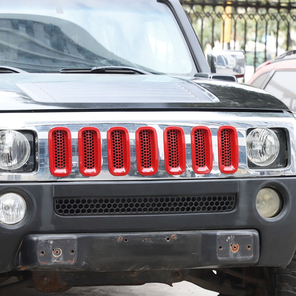 Sport Red ABS Front Grille Insect Screen Trim For Hummer H3 2005-2009 8
