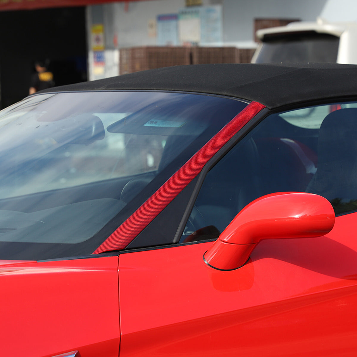 Red Carbon Fiber Exterior Windshield A-Pillar Cover Trim For Corvette C6 05-13 9