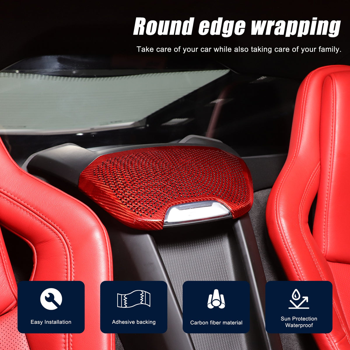 Red Real Carbon Fiber Rear Speaker Grille Trim For Corvette C8 1LT/2LT 2020+ 12