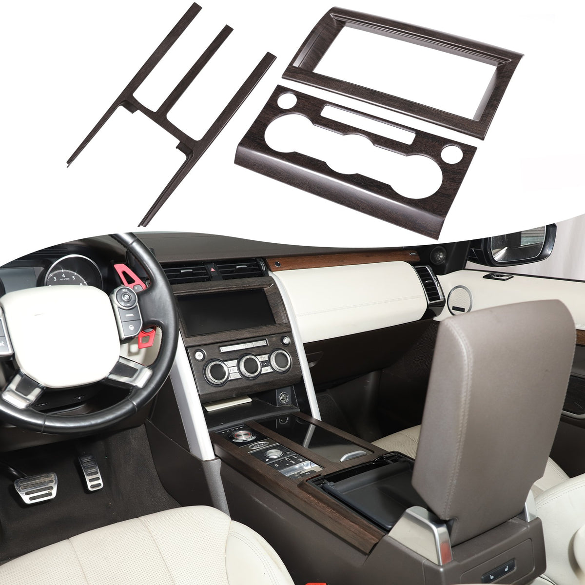 3pcs Wood Grain Center Console Trim Kit For Land Rover Discovery 5 L462 2017-20 19