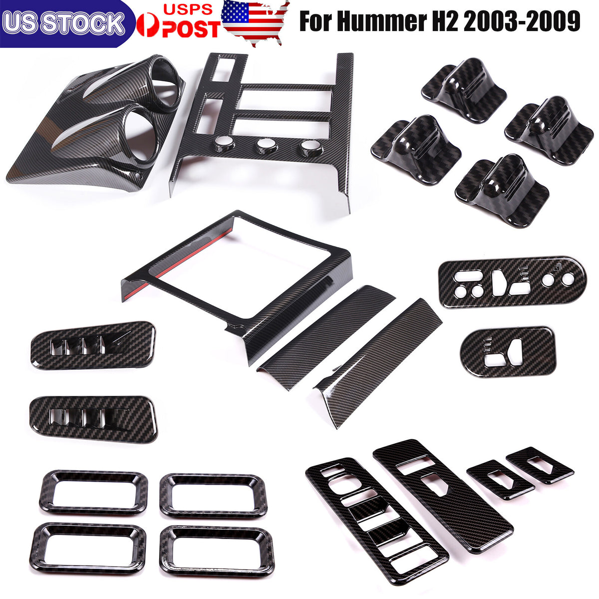 21PCS ABS Carbon Fiber Interior Cover Dash Trim Kit For Hummer H2 2003-2007 1