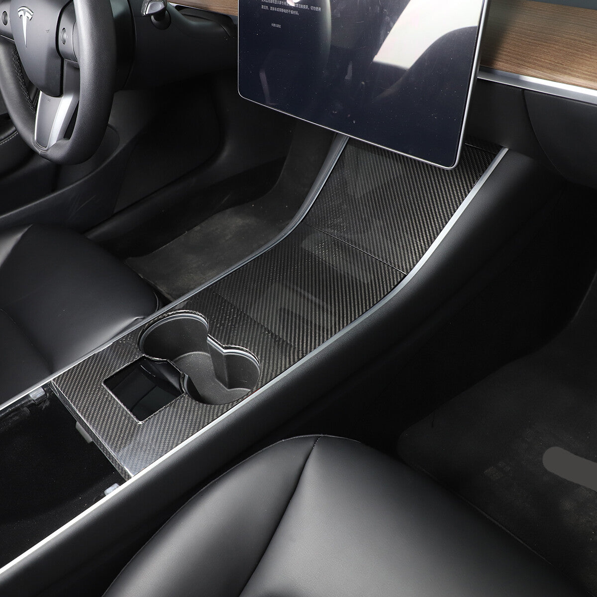 FOR 2017-2021 TESLA MODEL 3 REAL CARBON FIBER CENTER CONSOLE TRIM HARD COVER KIT 6