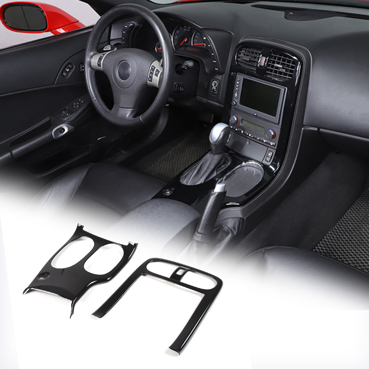 Glossy Black ABS Interior Full Center Console Trim Set For Corvette C6 2005-13 2