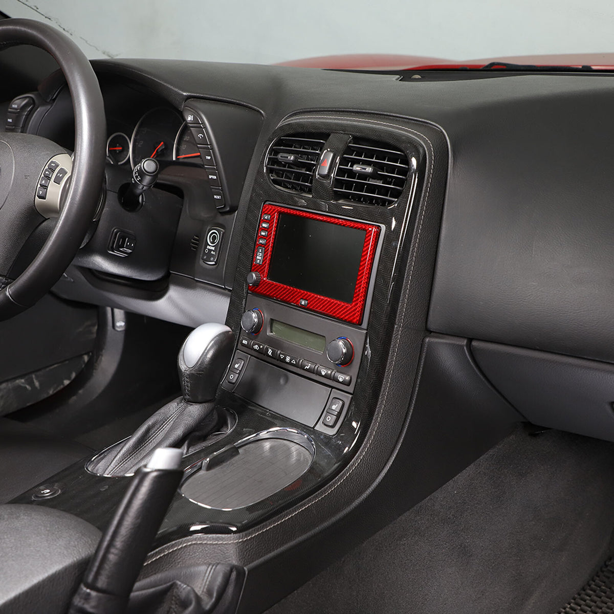 Red Real Carbon Fiber Center Navigation Screen Trim Cover For Corvette C6 05-13 15