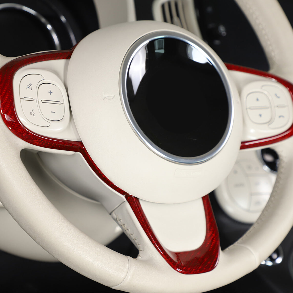 Red Real Carbon Fiber Steering Wheel Button Trim For Fiat 500 Abarth 595 695 16+ 12
