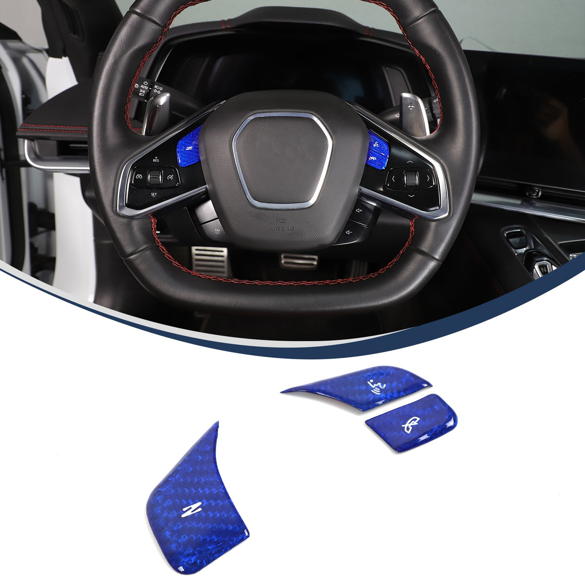 Blue Real Carbon Fiber Full Interior Set Decor Trim Kit for Corvette C8 20-25 - Variants 21-25 40