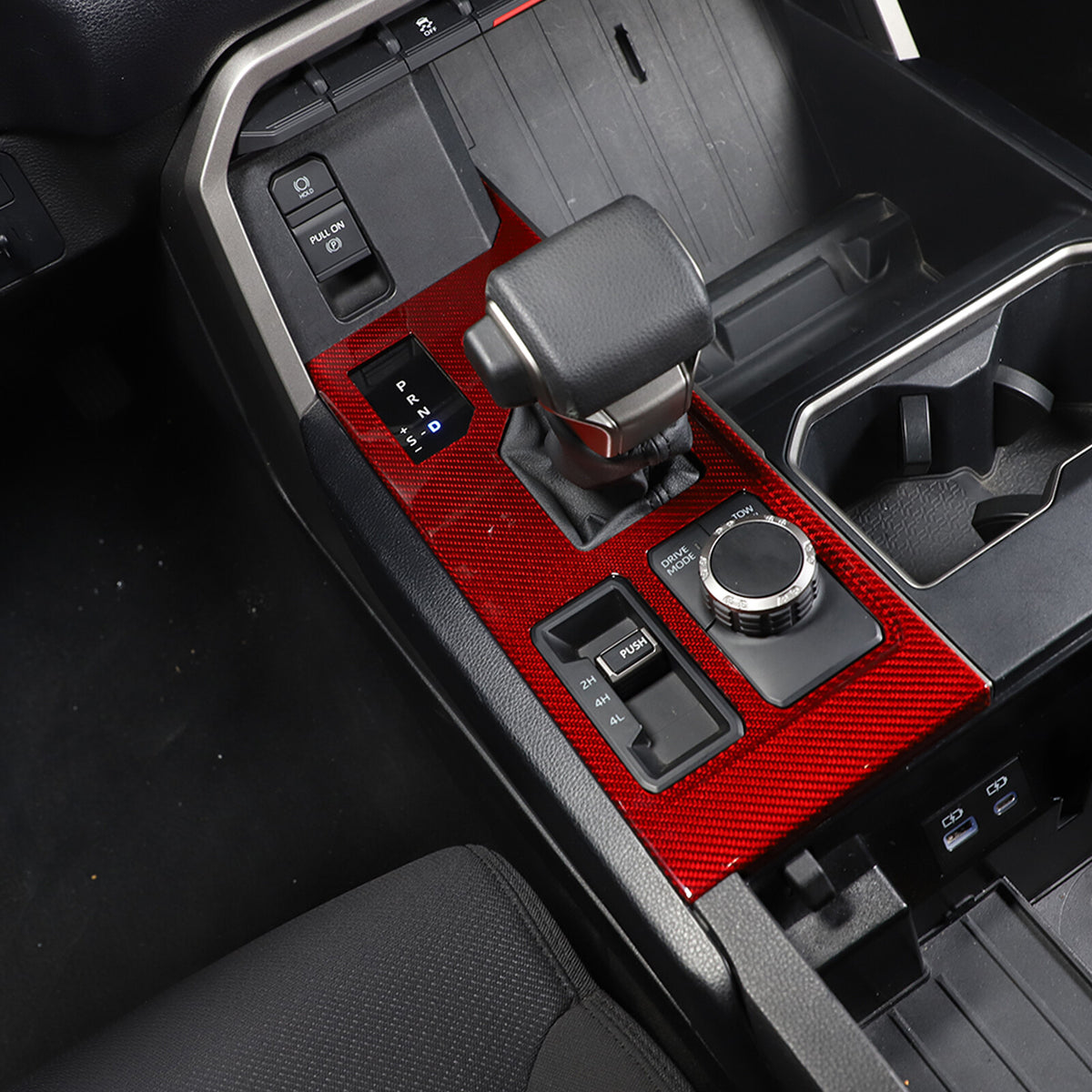 Red Real Carbon Fiber Console Gear Shift Box Panel Trim For Toyota Tundra 22-26 11