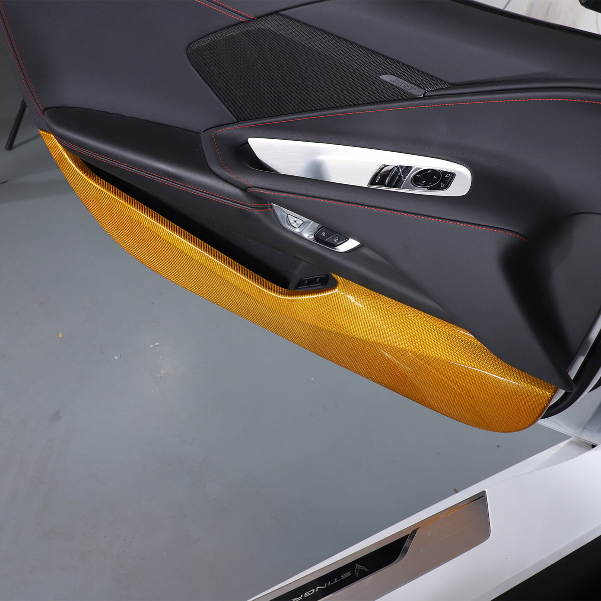 Yellow Carbon Fiber Interior Door Anti-kick Panel Cover Trim For Corvette C8 20+ 7
