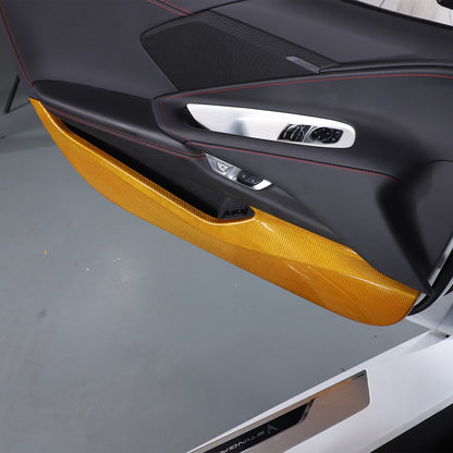 Yellow Carbon Fiber Interior Door Anti-kick Panel Cover Trim For Corvette C8 20+ 7
