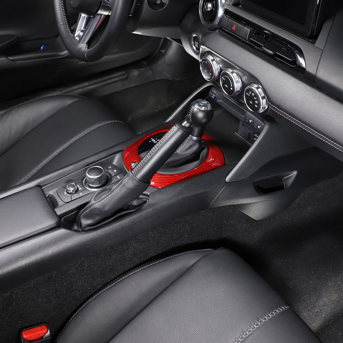 Red Real Carbon Fiber Center Gear Panel Cover Trim For mazda MX5 MX-5 Miata 16+ 3