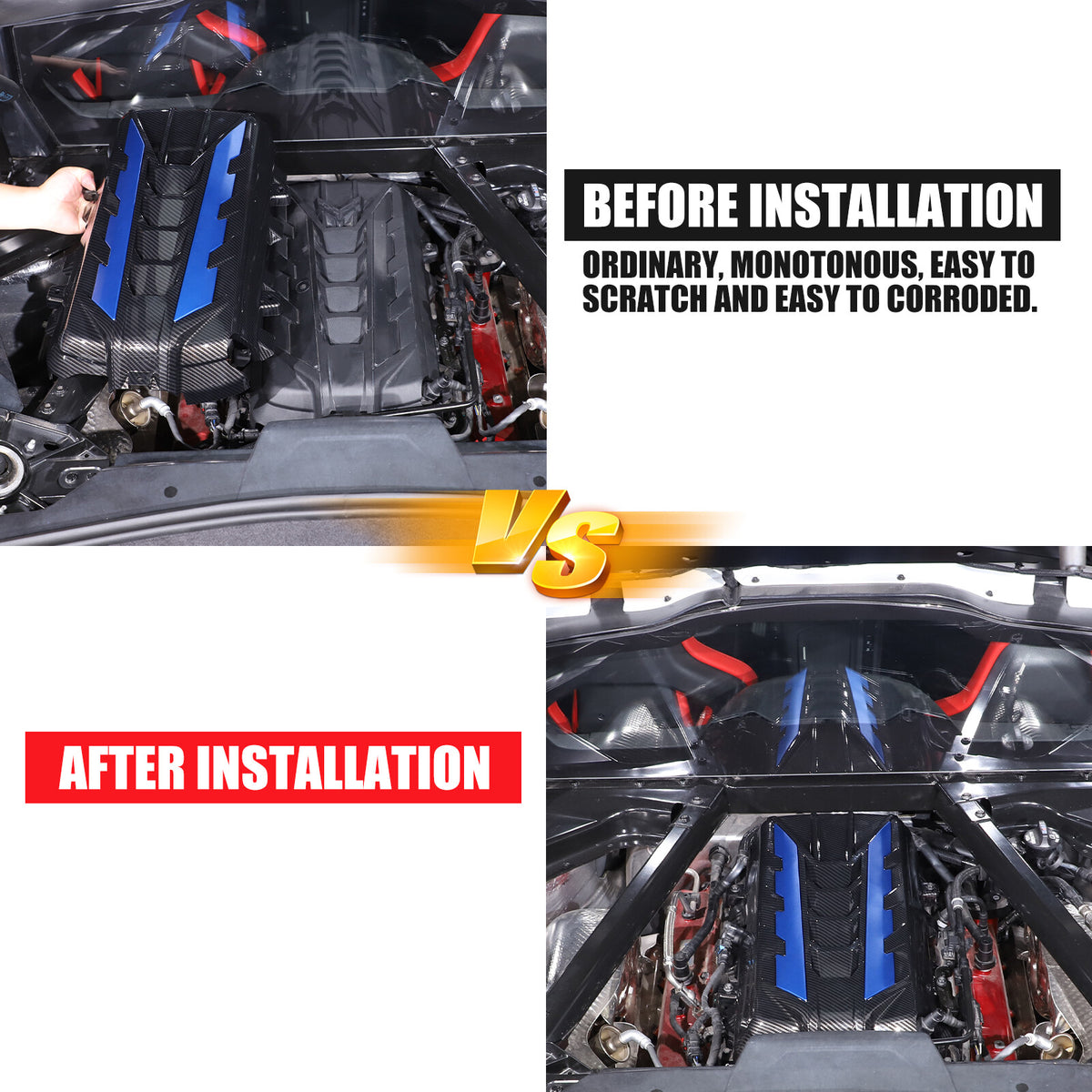 Carbon Fiber Engine Bay Panel Cover Trim in Edge Blue For Corvette C8 2020-26 US 12