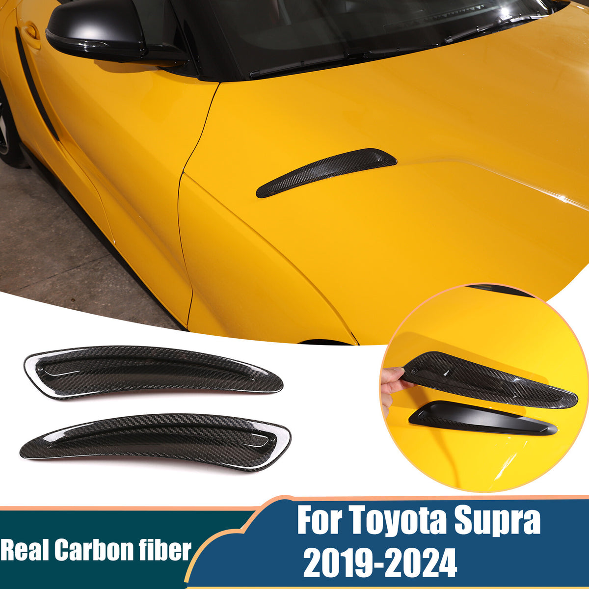 2pcs Real Carbon Fiber Side Hood Vent Covers For Toyota Supra A90 MKV 2019-24 2