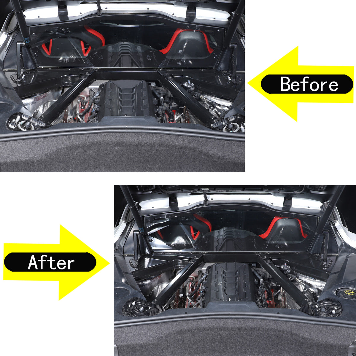 Real Carbon fiber Engine Bay Corner Shock Tower Cover Trim Set For Corvette C8 16