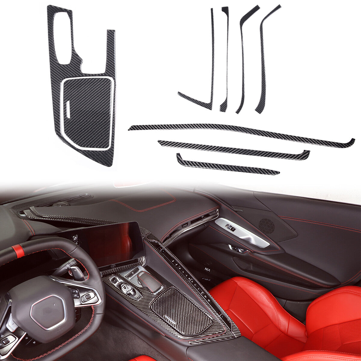 Carbon Fiber Center Console Trim Cover Sticker Set Fit For Corvette C8 20-25 US 2
