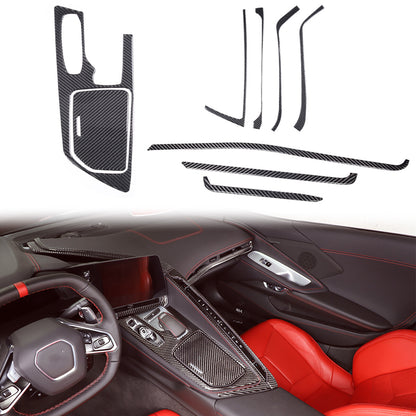 Carbon Fiber Center Console Trim Cover Sticker Set Fit For Corvette C8 20-25 US 2