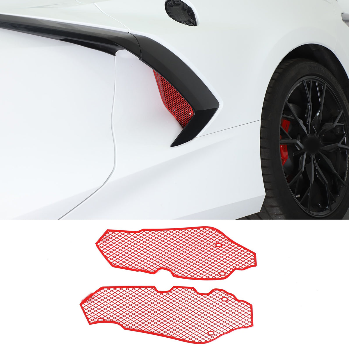 Red Steel Side Intake Mesh Grille Insert Guard For Corvette C8 2020-2026 20