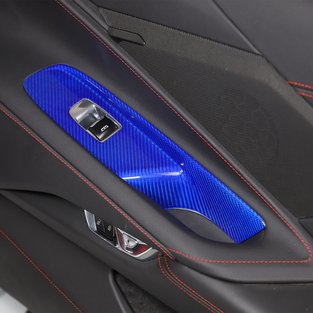 Blue Real Carbon Fiber Window Lift Switch Trim For Corvette C8 Convertible 20-26 18