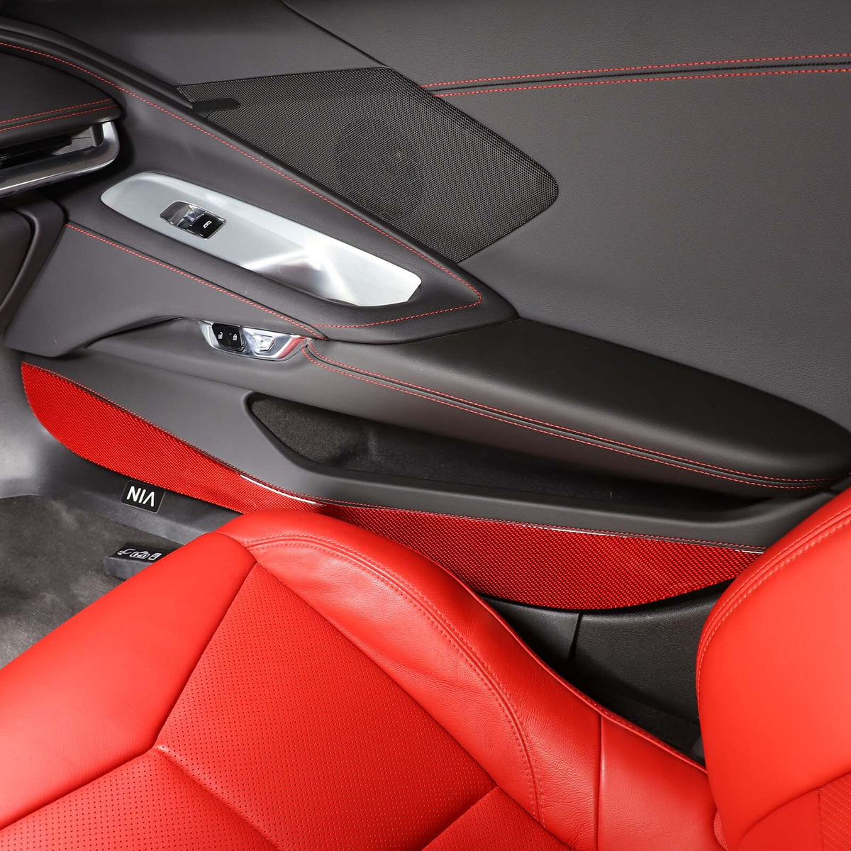 Red Soft Carbon Fiber Interior Decor Trim Kit Cover Set For Corvette C8 20-25 220