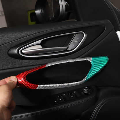 Tri-Color Real Carbon Fiber Inner Door Handle Trim For Alfa Romeo Giulia 2017-20 7