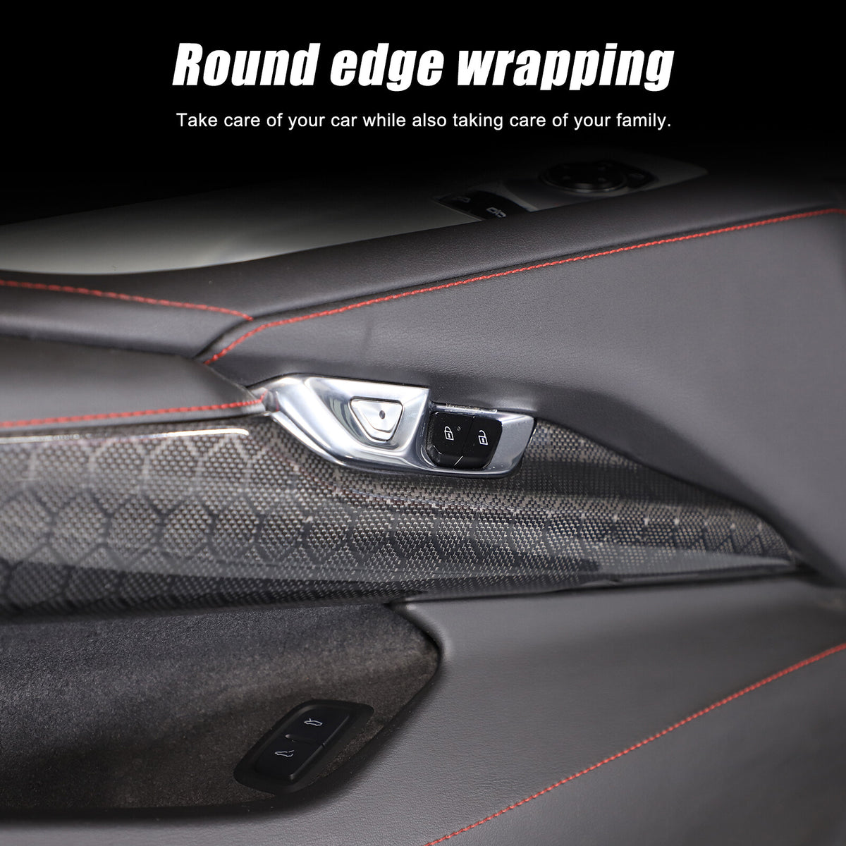 Real Honeycomb Carbon Fiber Interior Inner Door Panel Cover Trim for Corvette C8 22
