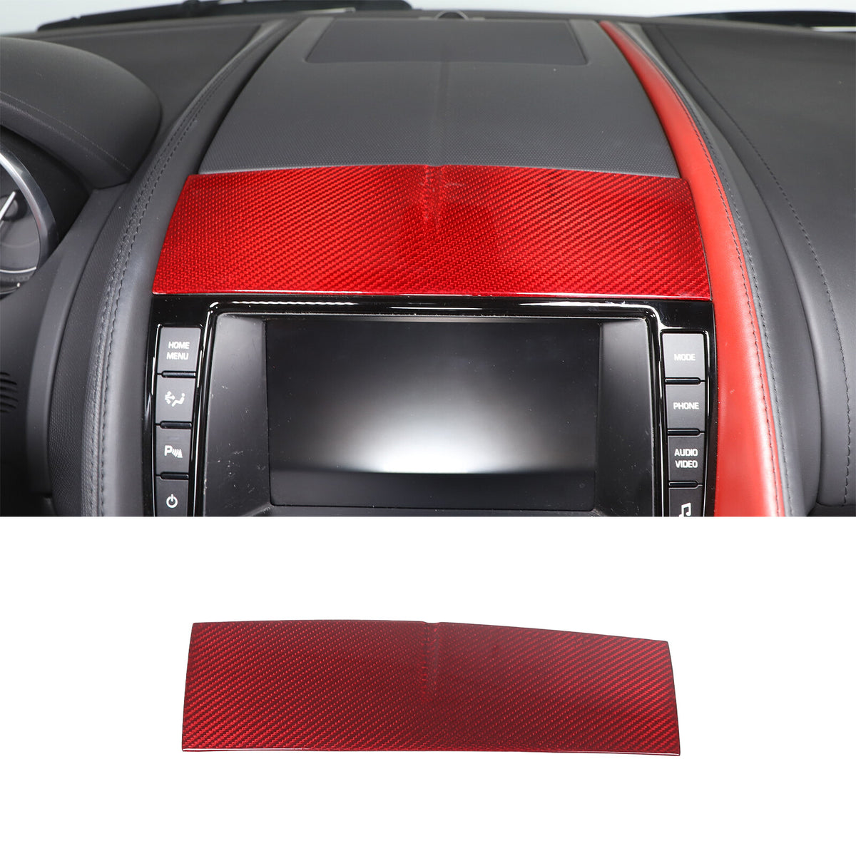 Red Carbon Fiber Console Navigation Upper Panel Cover Trim For Jaguar F-TYPE 13+ 10