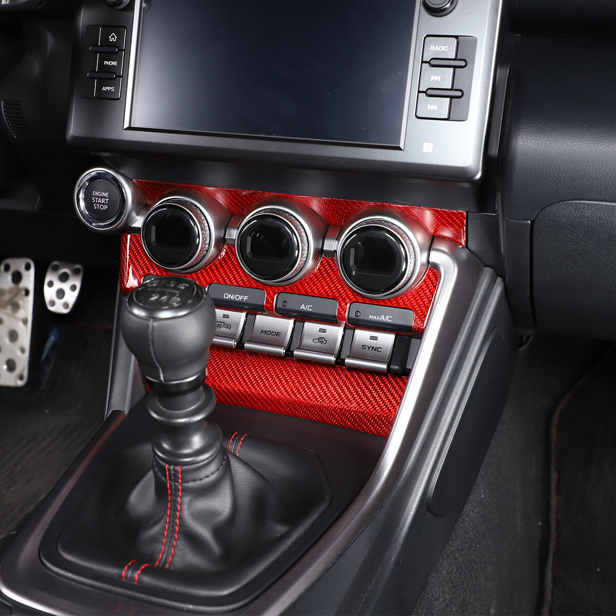 Red Real Carbon Fiber Interior Center Console Trim Set Kit For Subaru BRZ 22+ 121