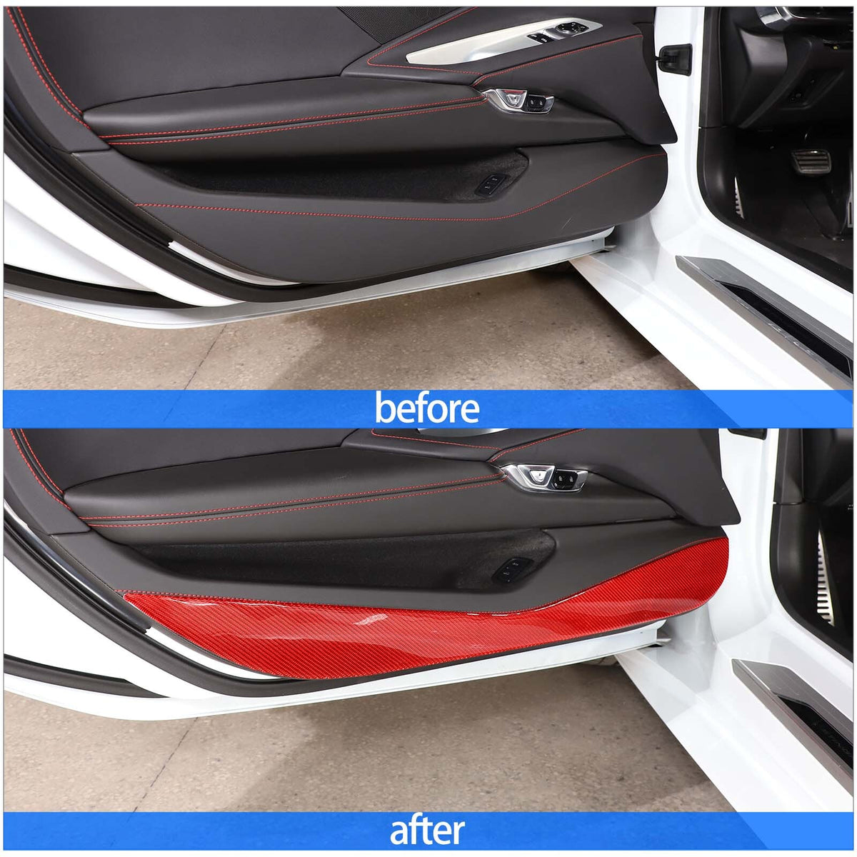 Red Soft Carbon Fiber Interior Decor Trim Kit Cover Set For Corvette C8 20-25 222