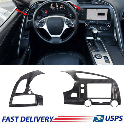 ABS Carbon Center Dashboard AC Air Vent Cover Trim Set For Corvette C7 14-19 US 1