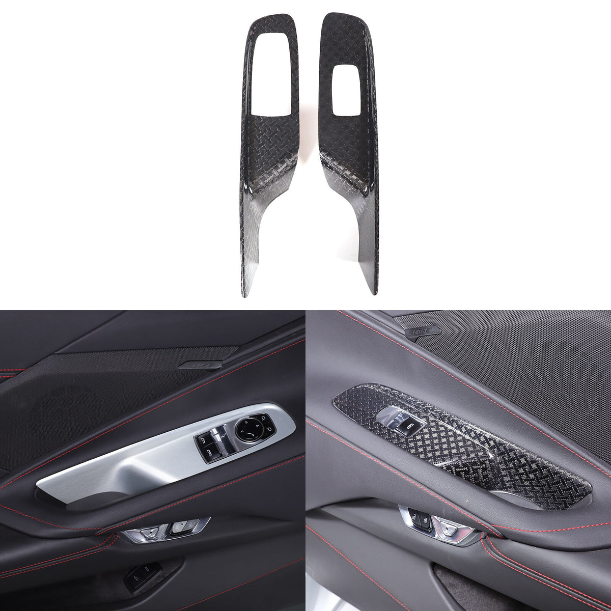 Real Carbon Fiber Window Lift Button Frame Trim For Corvette C8 Coup 2020-2026 2