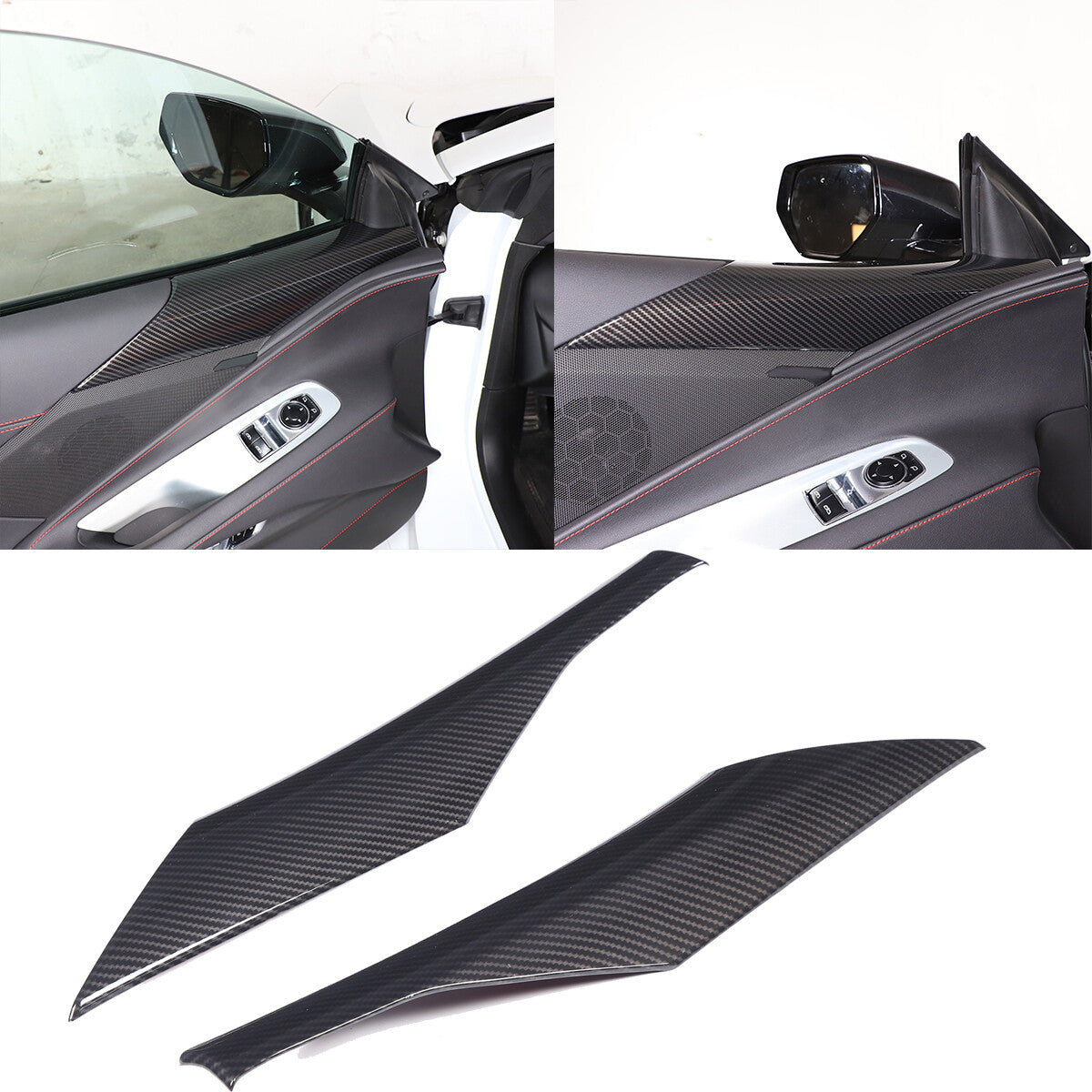 Carbon Fiber Style Interior Door Panel Trim Cover Fit For Corvette C8 2020-26 2