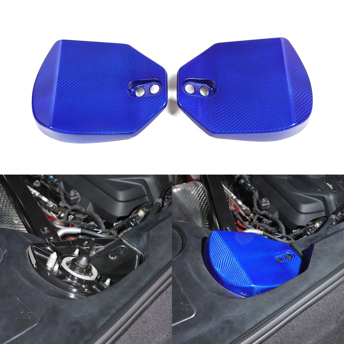 Blue Real Carbon Fiber Rear Strut Shock Tower Cover Mag Ride For Corvette C8 20+ 1