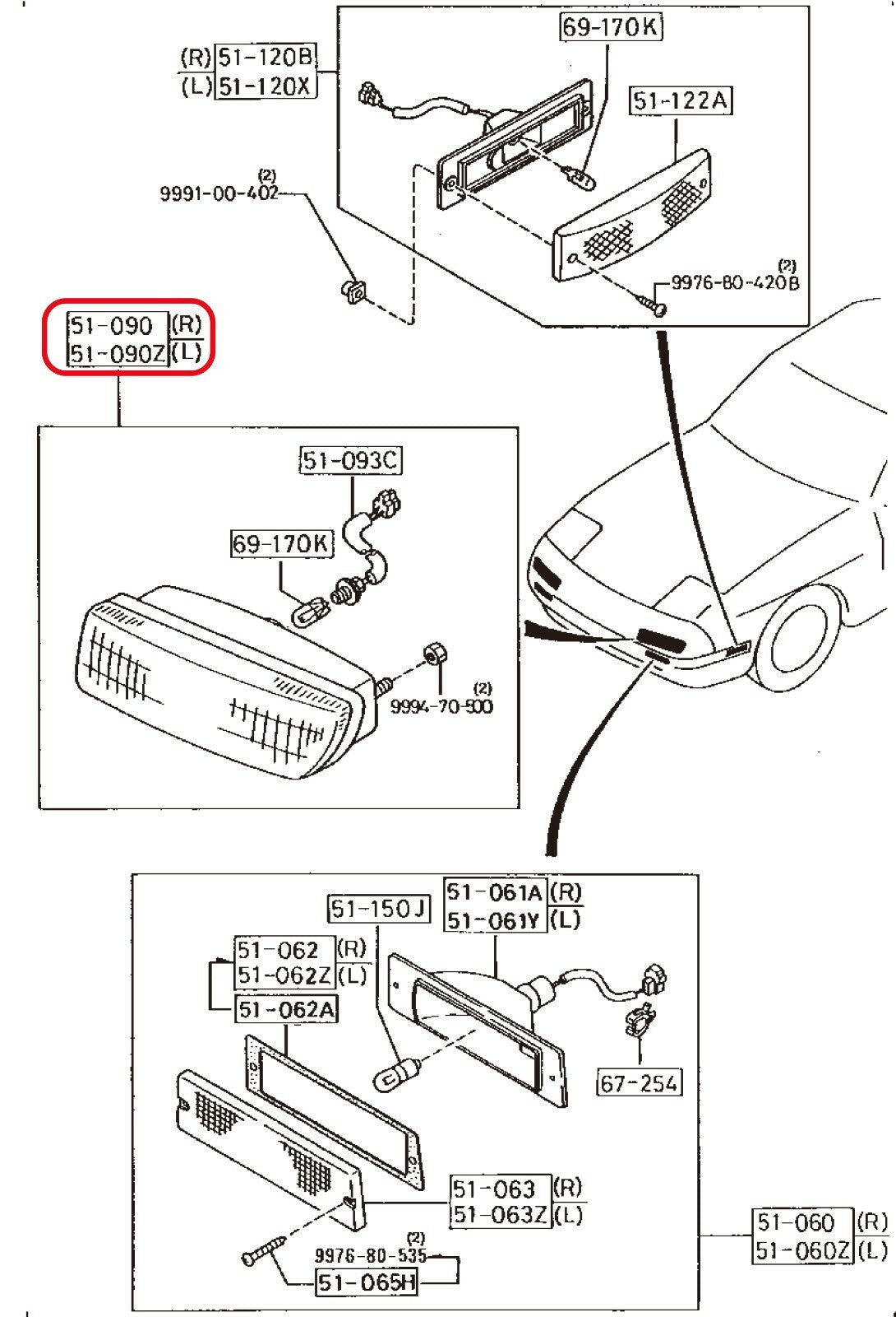 MAZDA GENUINE RX-7 FC3S Front Pass Position Lamp Light Flash Passing LH & RH Set 3