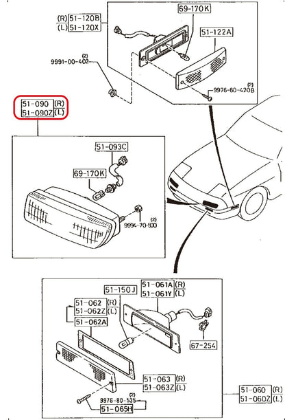 MAZDA GENUINE RX-7 FC3S Front Pass Position Lamp Light Flash Passing LH & RH Set 3