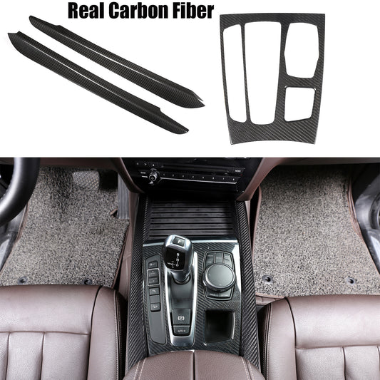 Real Carbon Fiber Center Console Gear Side Strip Trim for 2015-2019 BMW X5 F15 1