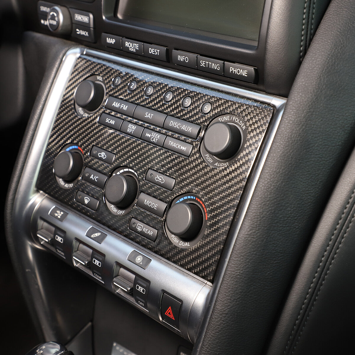 Real Carbon Fiber Central Control Volume Panel Trim for Nissan GTR R35 08-16 6