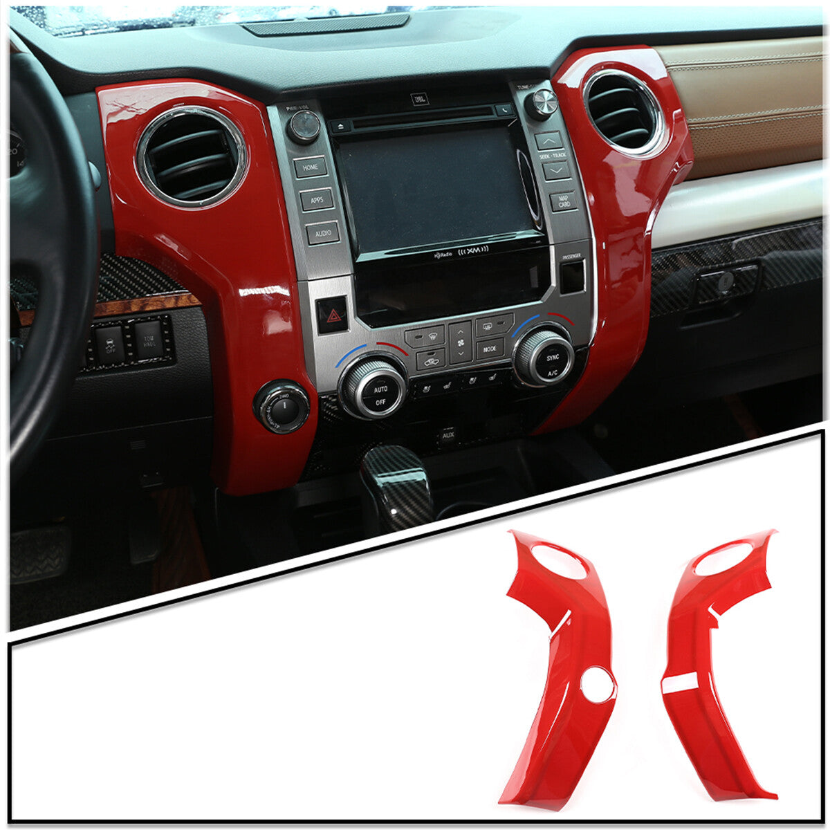 2pcs For Toyota Tundra 14-21 Red ABS Central Control Air Vent Outlet Cover Trim 4