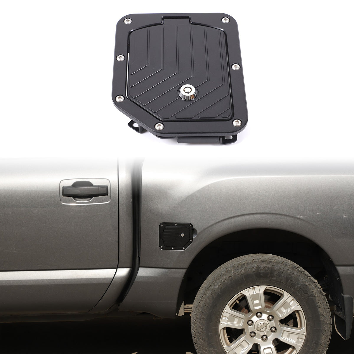 Black Aluminum Door Fuel Tank Cover W/ Lock Gas Cap Trim For Nissan Titan 16-23 24