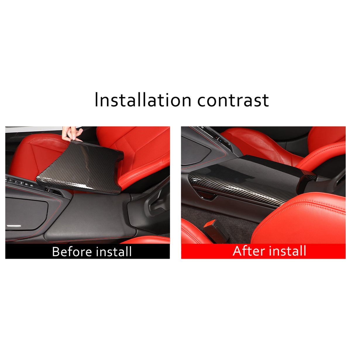 2pcs ABS Carbon Fiber Interior Center Armrest Trim Cover For Corvette C8 2020-26 15