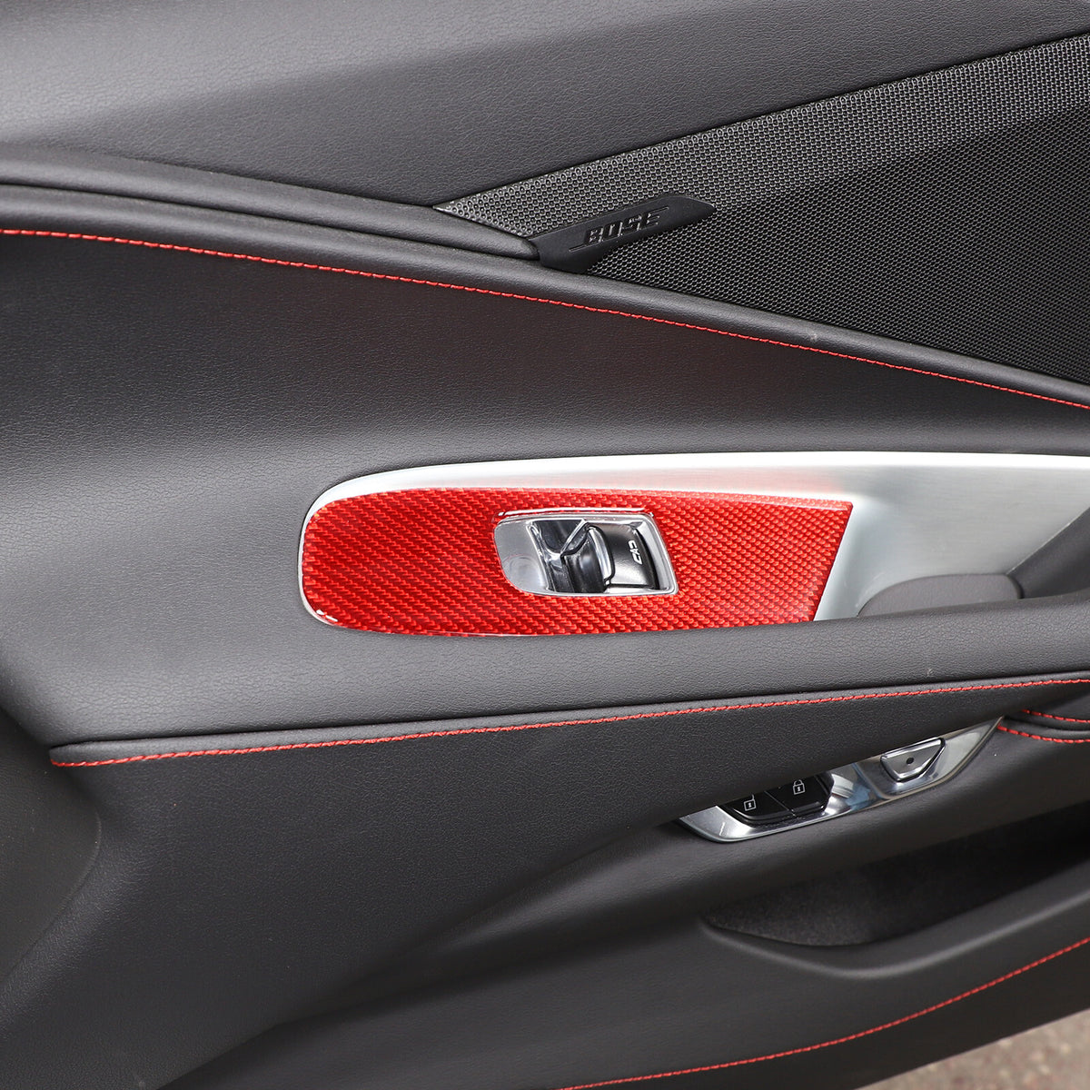 Red Soft Carbon Fiber Interior Decor Trim Kit Cover Set For Corvette C8 20-25 9